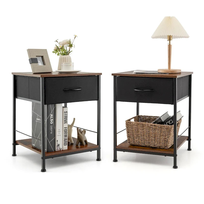 Costway 2 comodini a 2 ripiani con cassetto - 16 x 16 x 21 (L x P x A)