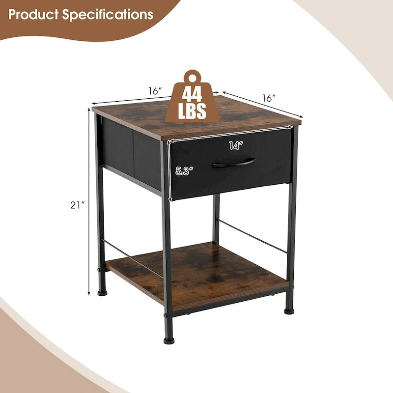Costway 2 comodini a 2 ripiani con cassetto - 16 x 16 x 21 (L x P x A)