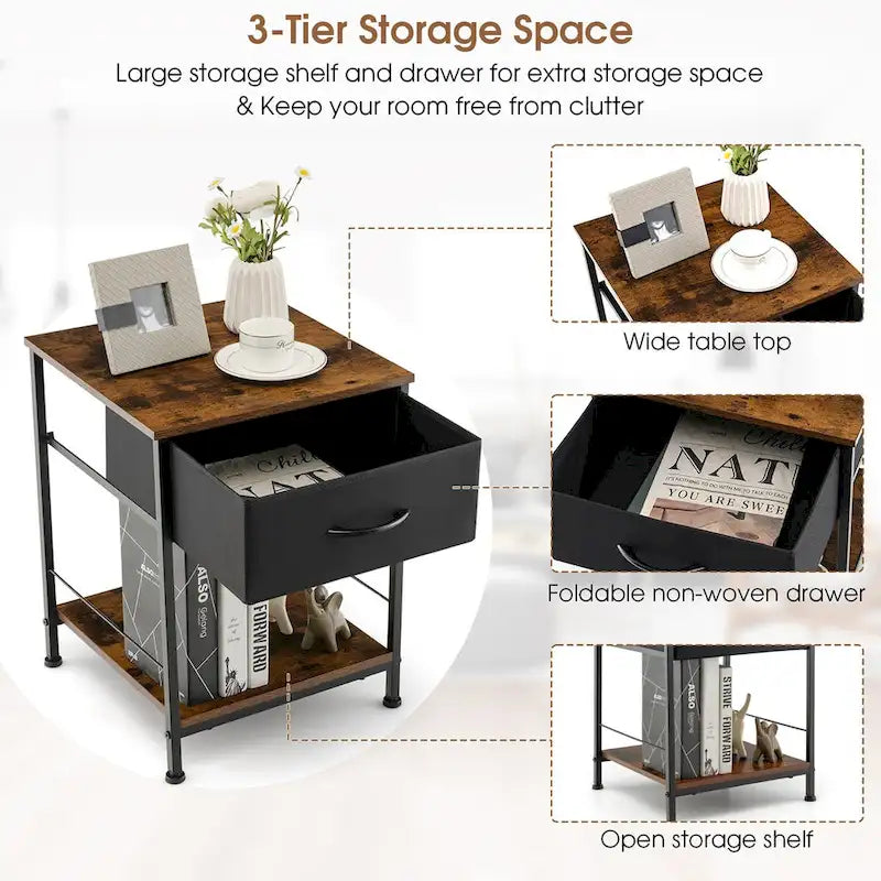 Costway 2 comodini a 2 ripiani con cassetto - 16 x 16 x 21 (L x P x A)