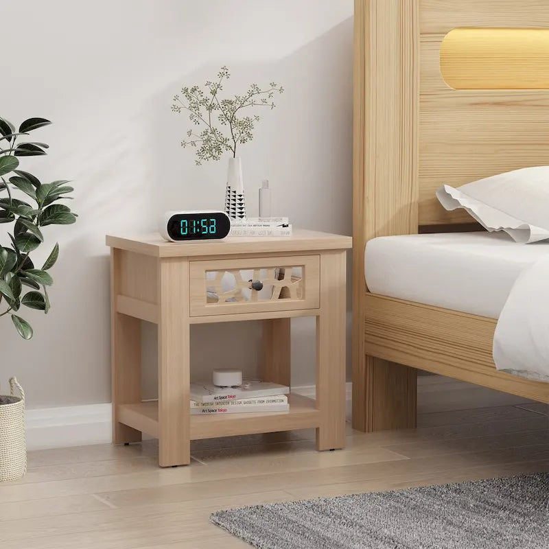 Gymax Comodino Tavolino Laterale con Cassetto in Legno per Soggiorno Camera da Letto