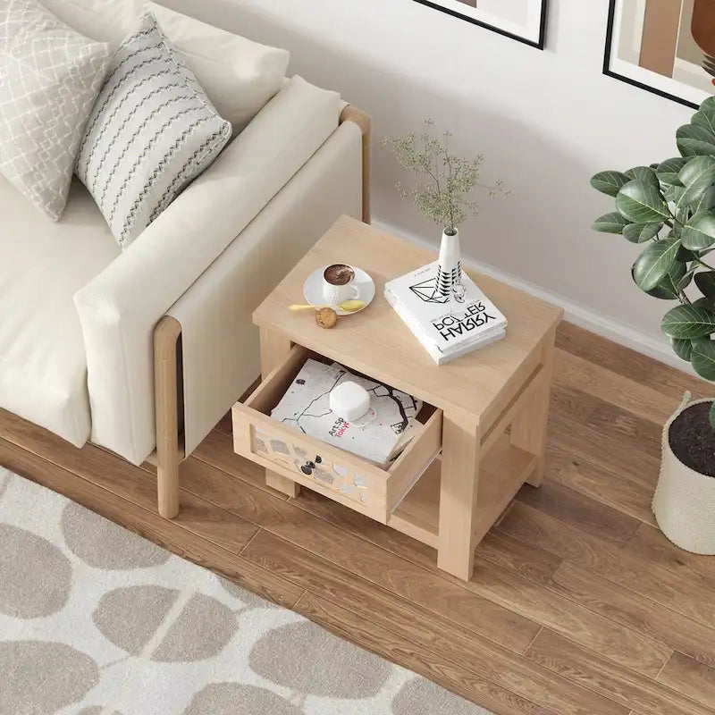 Gymax Comodino Tavolino Laterale con Cassetto in Legno per Soggiorno Camera da Letto