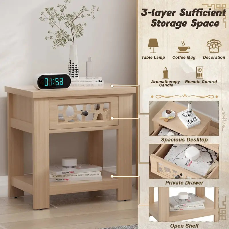 Gymax Comodino Tavolino Laterale con Cassetto in Legno per Soggiorno Camera da Letto