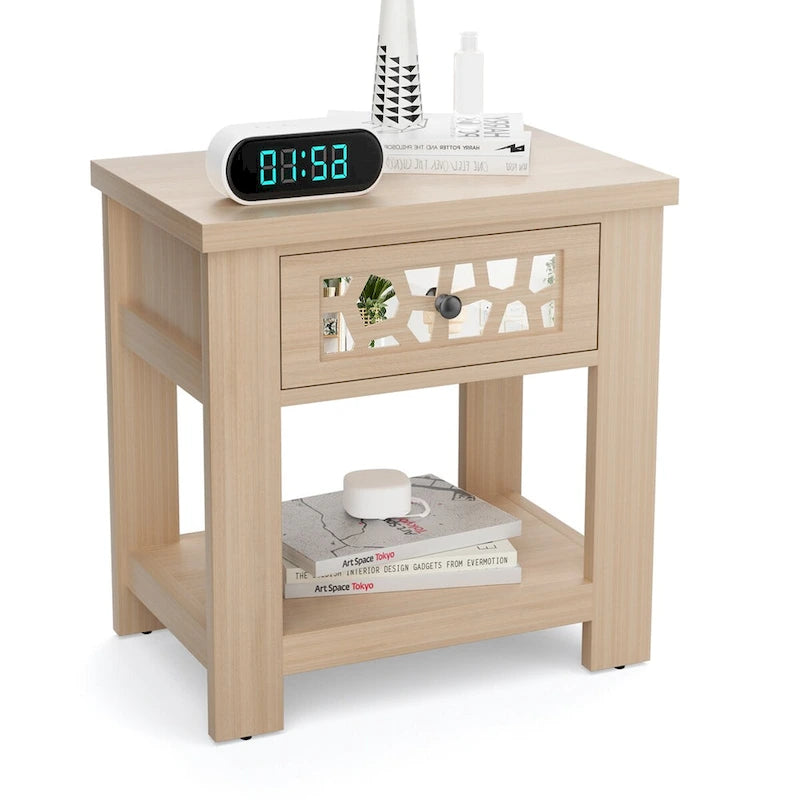 Gymax Comodino Tavolino Laterale con Cassetto in Legno per Soggiorno Camera da Letto