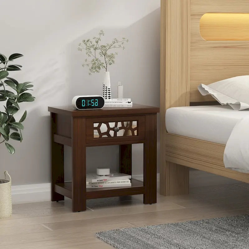 Gymax Comodino Tavolino Laterale con Cassetto in Legno per Soggiorno Camera da Letto