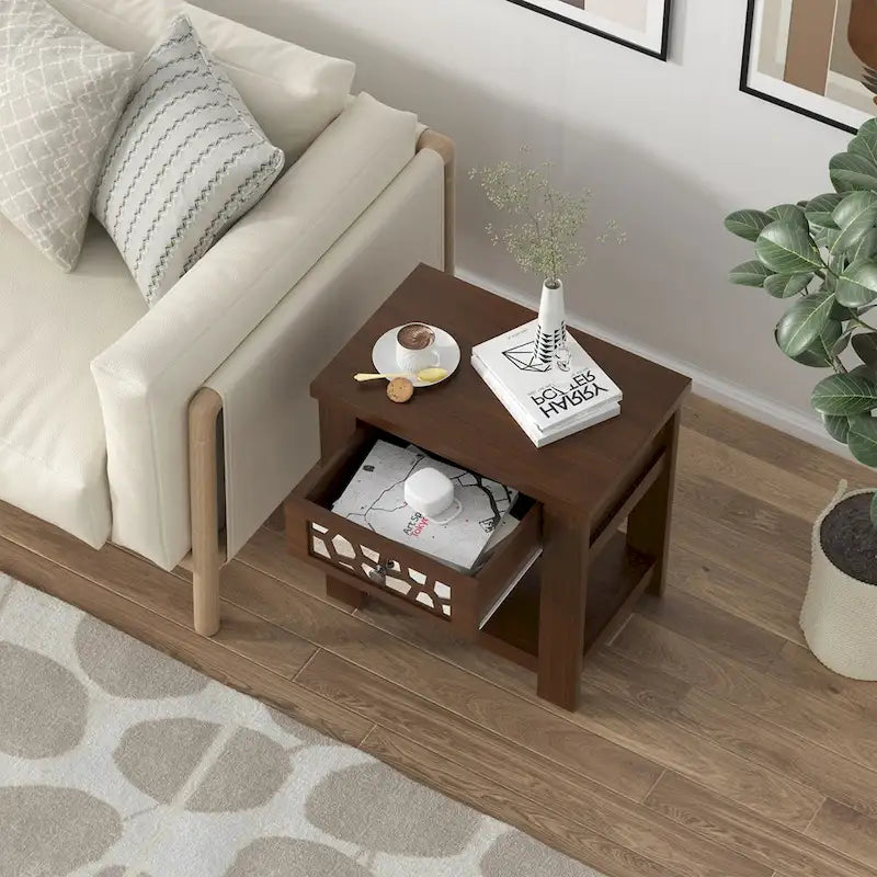 Gymax Comodino Tavolino Laterale con Cassetto in Legno per Soggiorno Camera da Letto