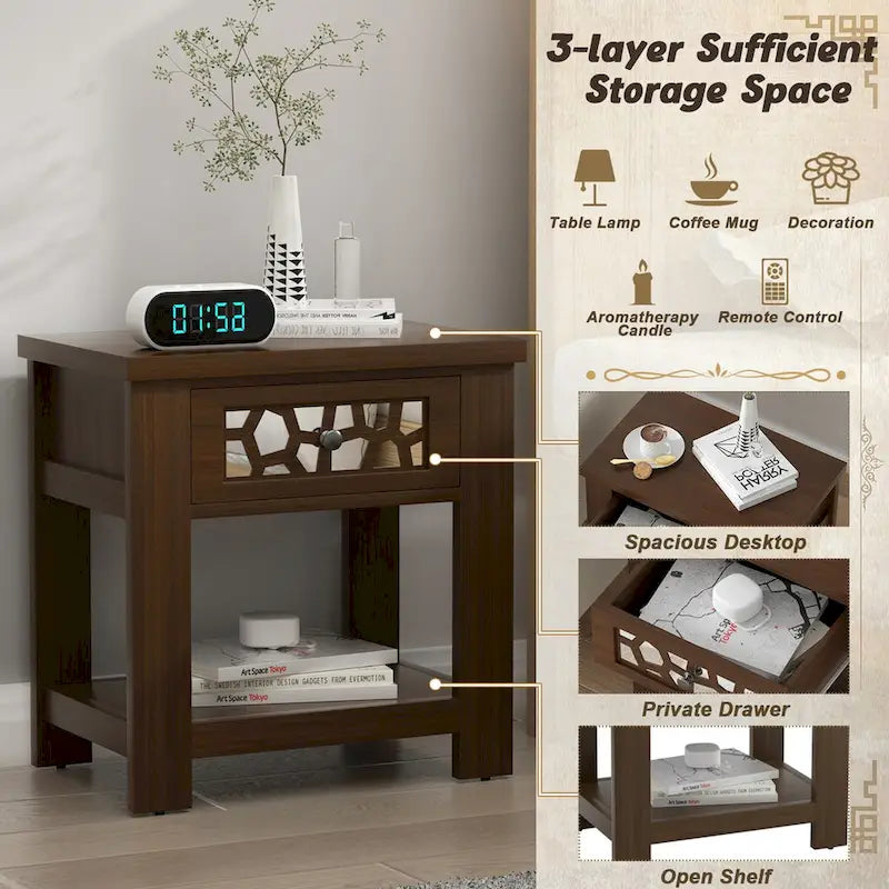 Gymax Comodino Tavolino Laterale con Cassetto in Legno per Soggiorno Camera da Letto