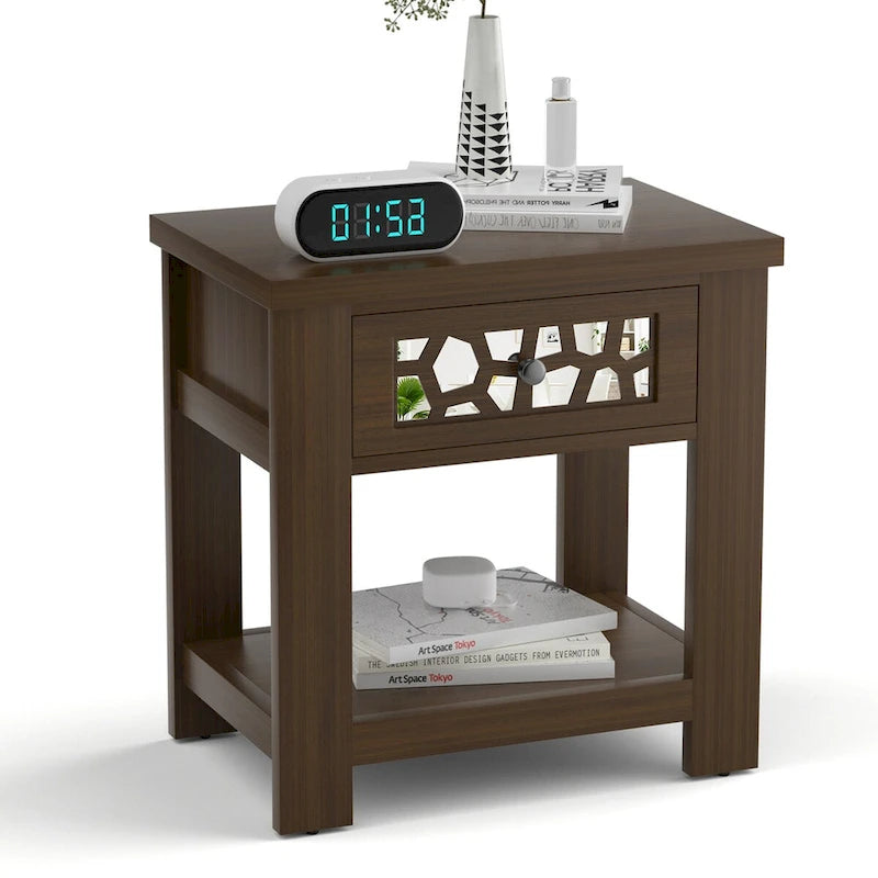 Gymax Comodino Tavolino Laterale con Cassetto in Legno per Soggiorno Camera da Letto
