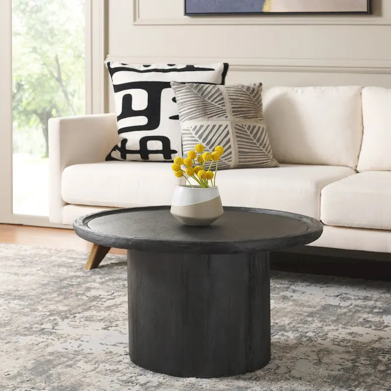 Table basse piédestal ronde Lovey SAFAVIEH - Naturel. - 28Lx28Px16H