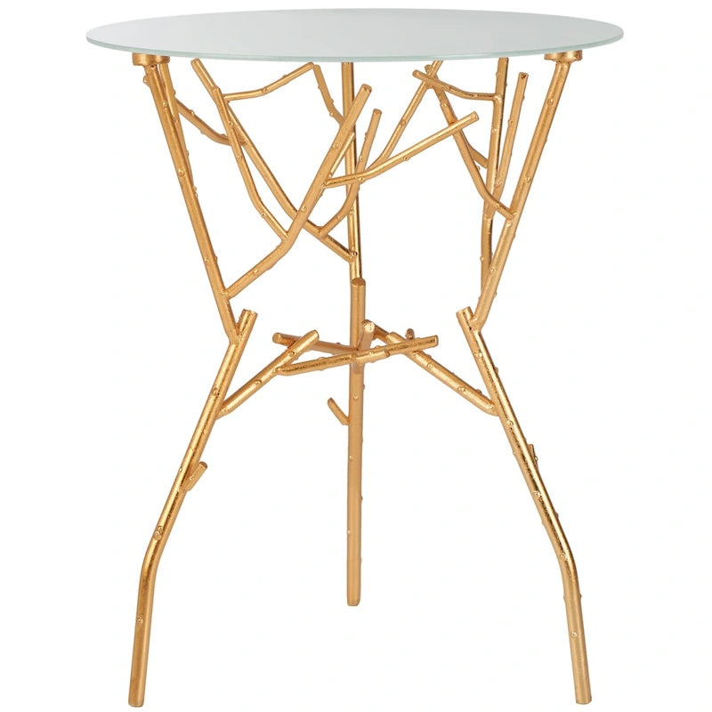 SAFAVIEH Treasures Lawanda Table d'appoint avec plateau or/bleu-blanc - 18 L x 18 P x 22,5 H - 18Px18Lx23H