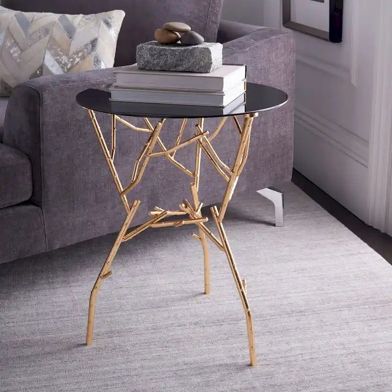 SAFAVIEH Treasures Lawanda Table d'appoint avec plateau or/bleu-blanc - 18 L x 18 P x 22,5 H - 18Px18Lx23H