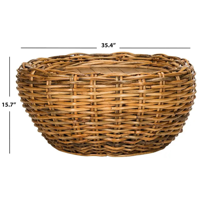 SAFAVIEH Tavolino da caffè rotondo Alfia con piano in legno e base in vimini - 35,4 x 35,4 x 15,7 - 35Lx35Px16A
