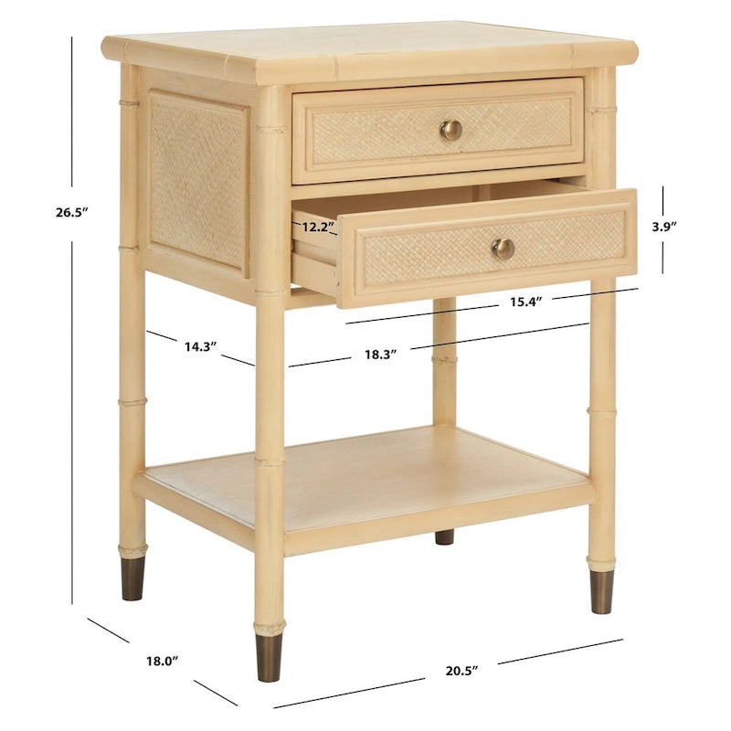 Table d'appoint 2 tiroirs 1 étagère Dessa SAFAVIEH. - 21 L x 18 P x 27 H - 21Lx18Px27H
