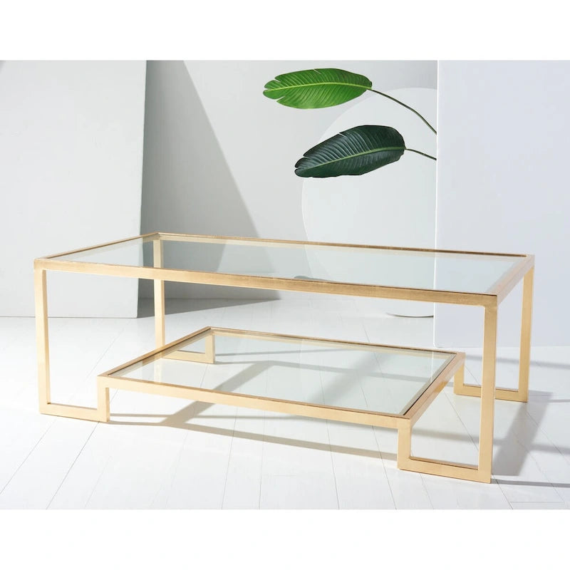SAFAVIEH Couture Delila Rectangle Gold Leaf Coffee Table - 51.3 W x 27.5 L x 17.8 H - 51Wx28Dx18H