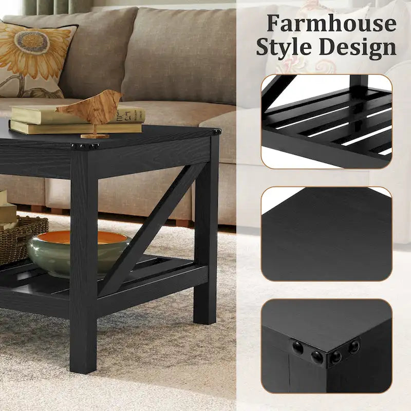 Tavolino da Salotto a 2 Livelli con Ripiano Portaoggetti Pellebant
