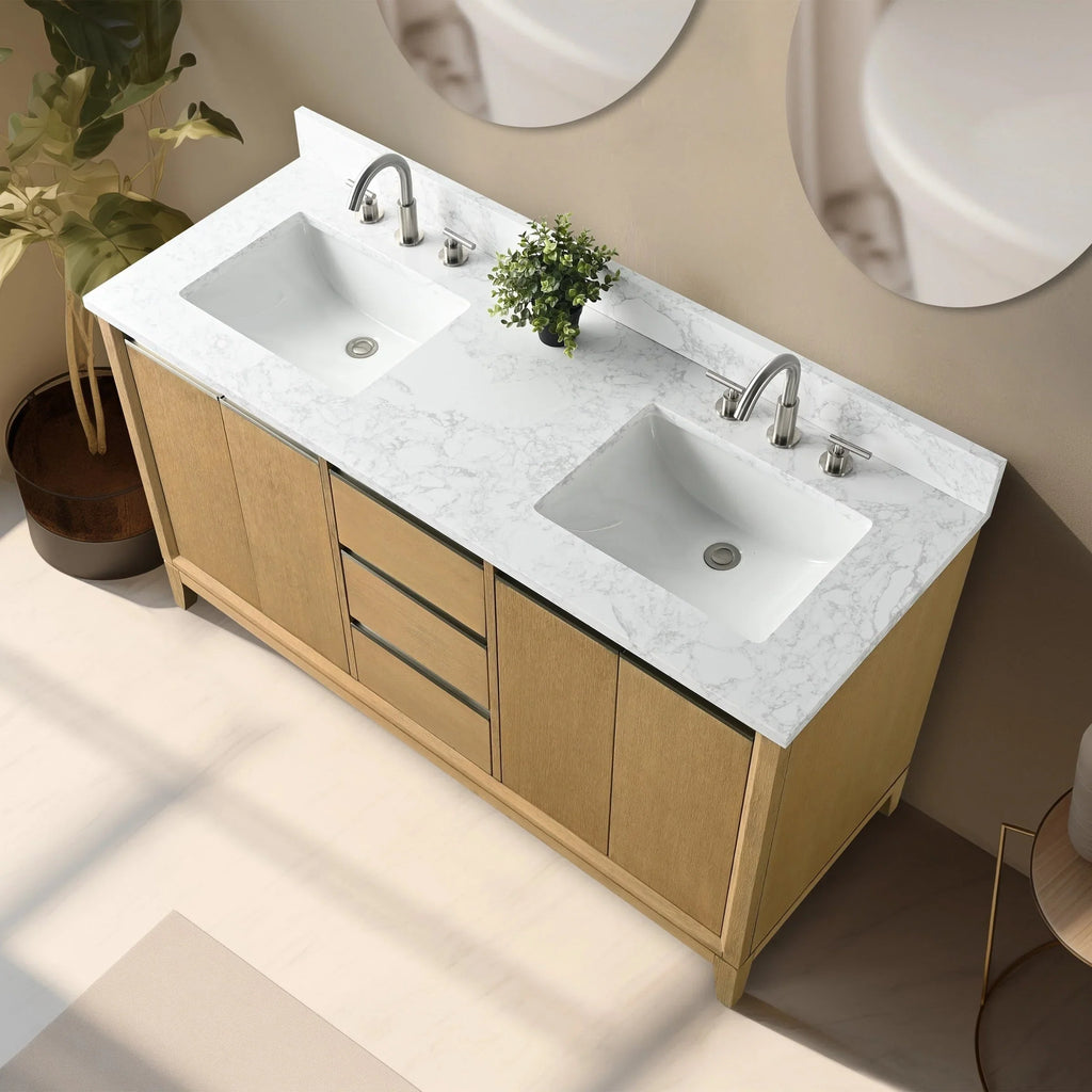 Mobile da Bagno Vanity Art con Lavabo in Ceramica e Top in Marmo Ricomposto