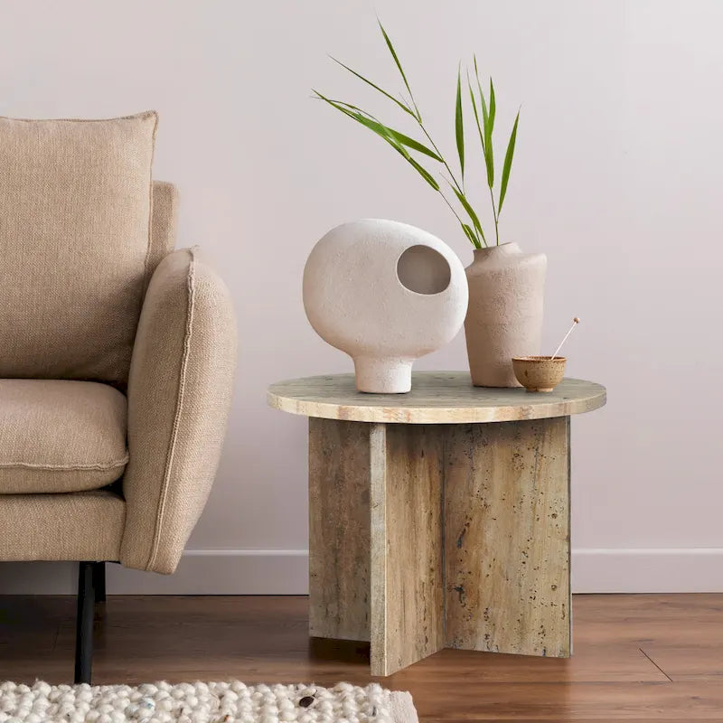 Table d'appoint contemporaine en marbre naturel fait main en forme de X Cecil 17.75, par JONATHAN Y.