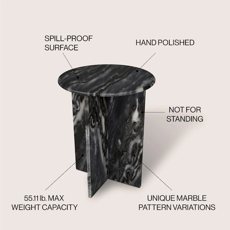 Table d'appoint contemporaine en marbre naturel fait main en forme de X Cecil 17.75, par JONATHAN Y.