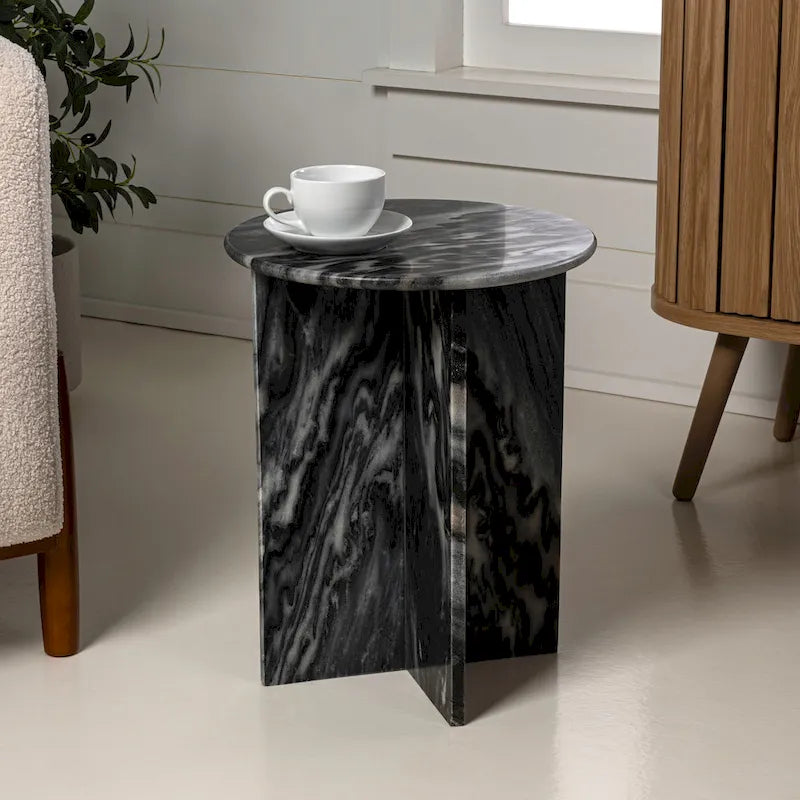 Table d'appoint contemporaine en marbre naturel fait main en forme de X Cecil 17.75, par JONATHAN Y.