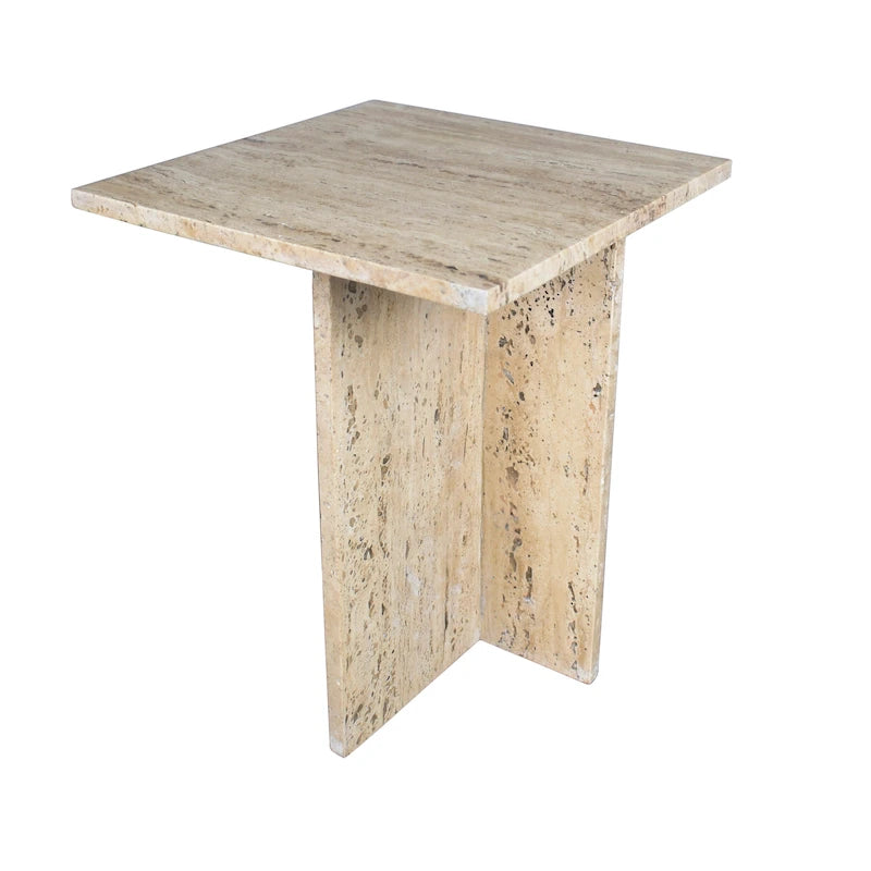 Tavolino finale a T Venus 18.5 in marmo naturale contemporaneo fatto a mano, grigio/beige, di JONATHAN Y.