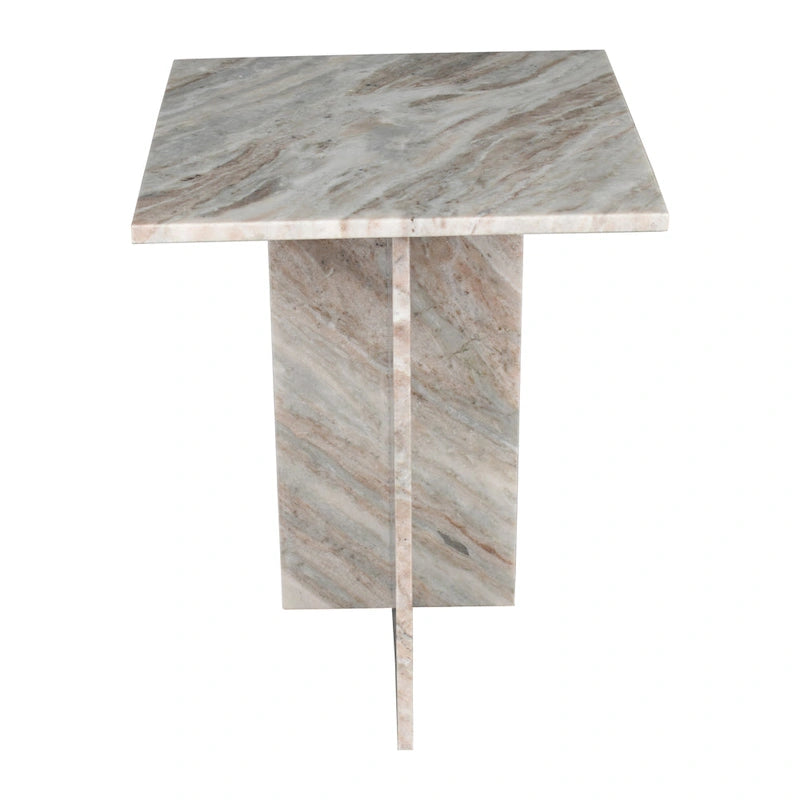 Tavolino finale a T Venus 18.5 in marmo naturale contemporaneo fatto a mano, grigio/beige, di JONATHAN Y.