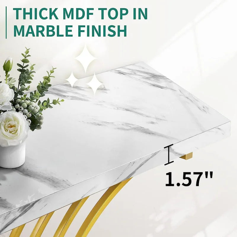 Moasis 39 Table console moderne en faux marbre avec piètement doré, table d'appoint pour entrée de salon