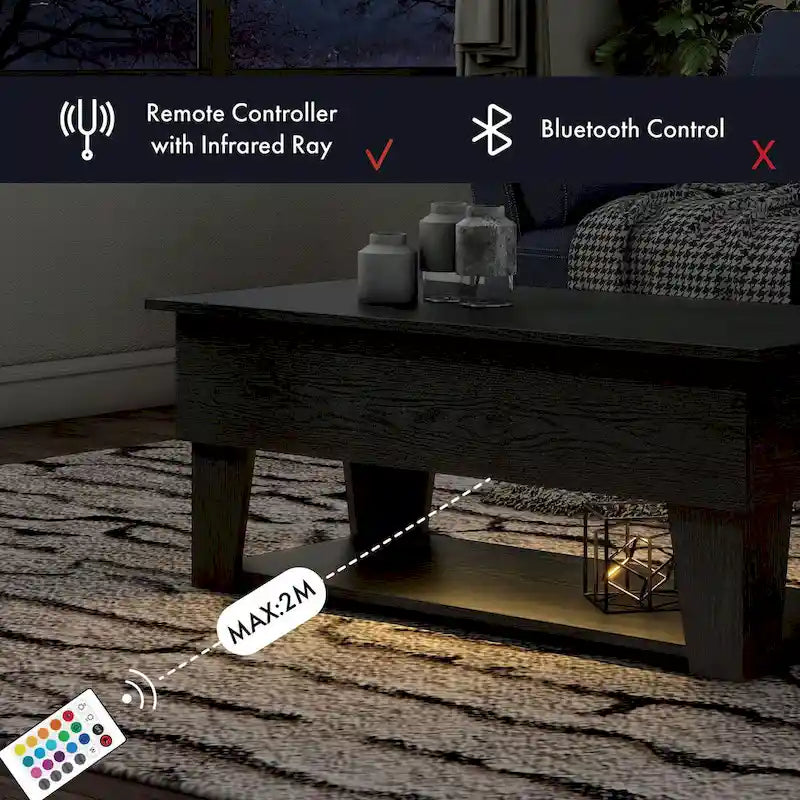 Tavolino da caffè DH BASIC Modern 39 pollici con piano sollevabile, luci LED a 16 colori e vano portaoggetti nascosto