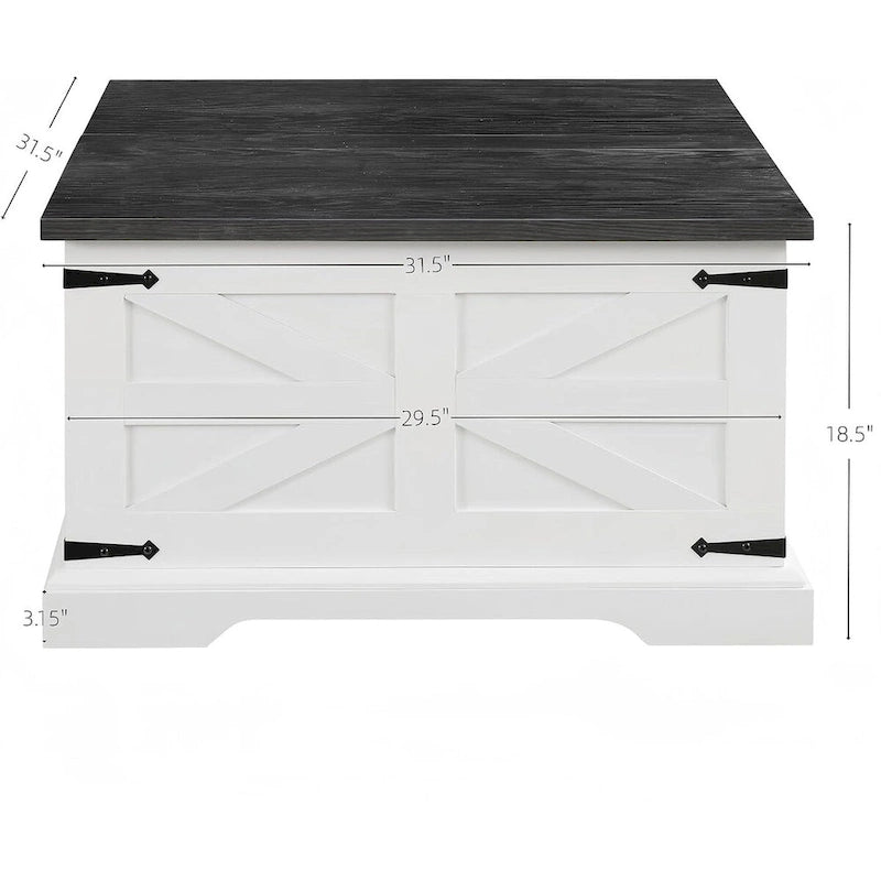Table basse de salon relevable carrée Roomfitters style ferme, table centrale en bois, table centrale carrée en bois avec rangement caché