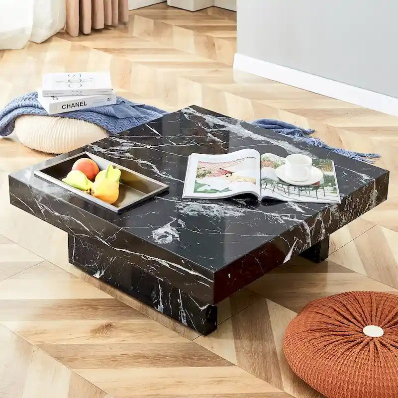 Table basse, motif marbre imitation, fabriquée en MDF, la fusion de l'élégance et de la mode naturelle