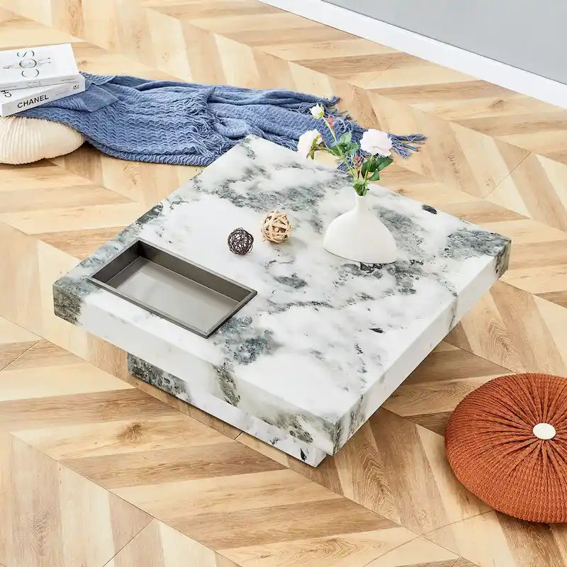 Table basse, motif marbre imitation, fabriquée en MDF, la fusion de l'élégance et de la mode naturelle