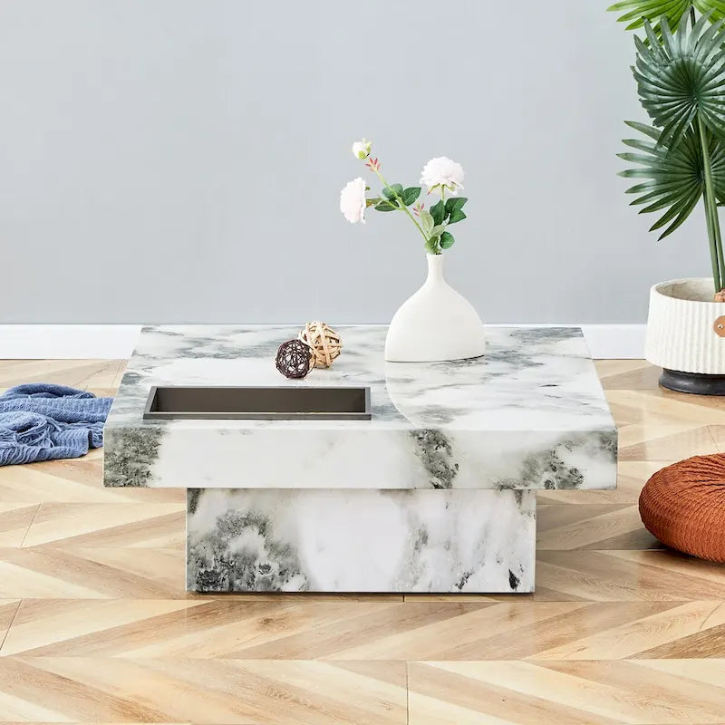 Table basse, motif marbre imitation, fabriquée en MDF, la fusion de l'élégance et de la mode naturelle