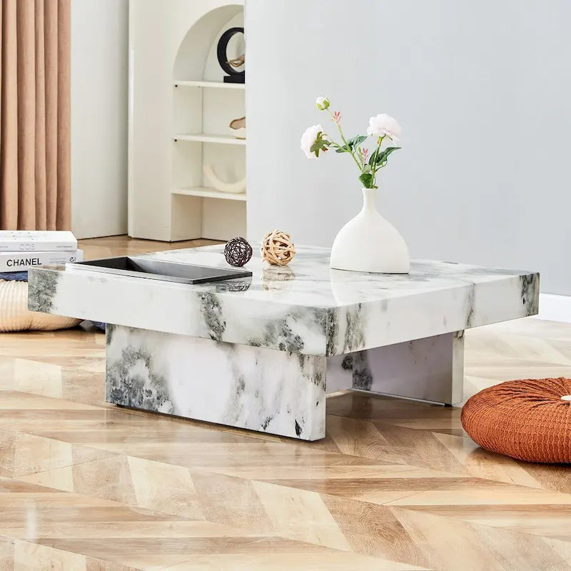 Table basse, motif marbre imitation, fabriquée en MDF, la fusion de l'élégance et de la mode naturelle