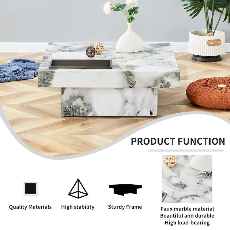 Table basse, motif marbre imitation, fabriquée en MDF, la fusion de l'élégance et de la mode naturelle