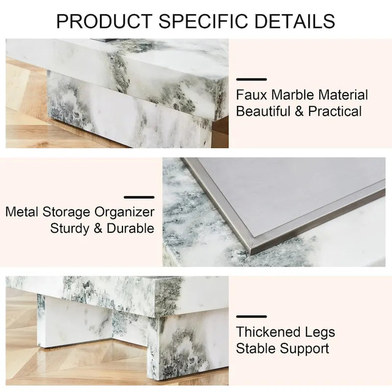 Table basse, motif marbre imitation, fabriquée en MDF, la fusion de l'élégance et de la mode naturelle