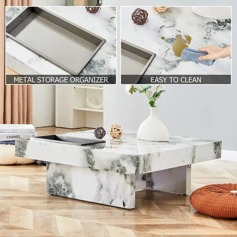 Table basse, motif marbre imitation, fabriquée en MDF, la fusion de l'élégance et de la mode naturelle
