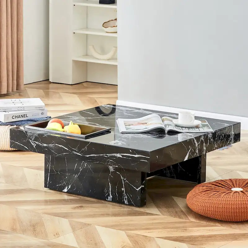 Table basse, motif marbre imitation, fabriquée en MDF, la fusion de l'élégance et de la mode naturelle
