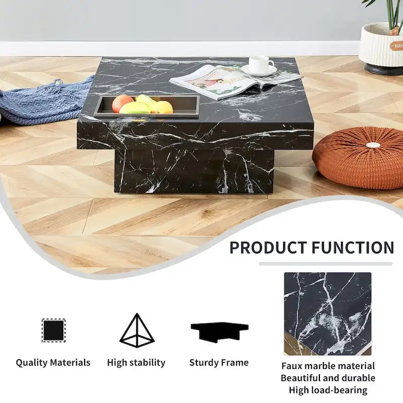 Table basse, motif marbre imitation, fabriquée en MDF, la fusion de l'élégance et de la mode naturelle
