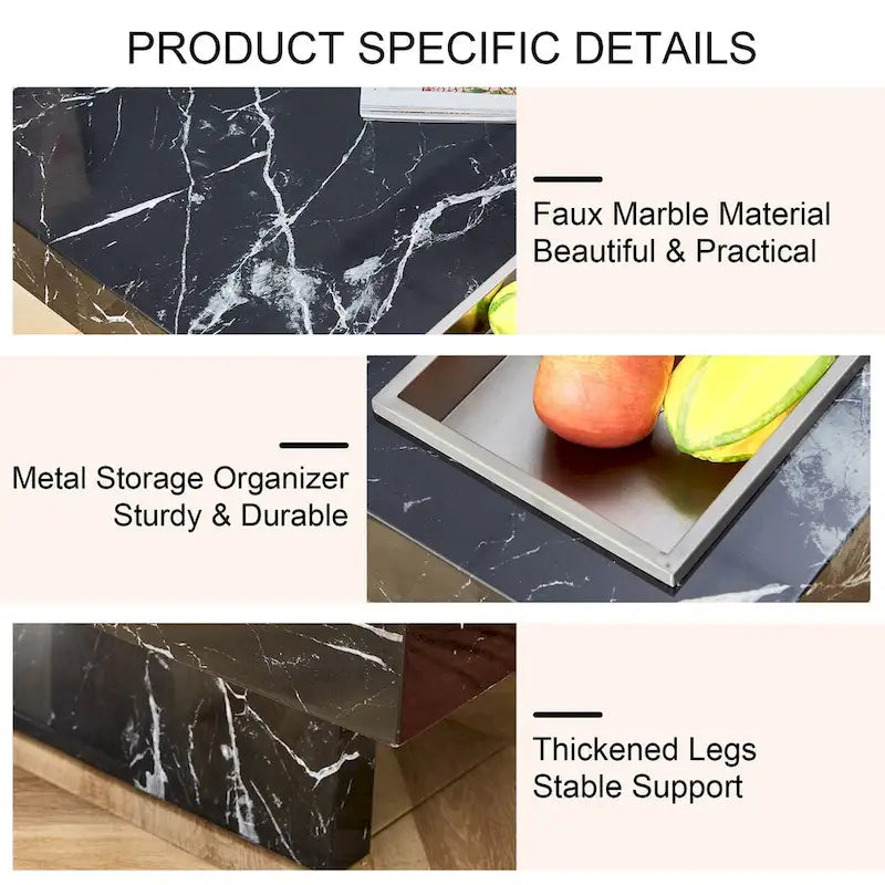 Table basse, motif marbre imitation, fabriquée en MDF, la fusion de l'élégance et de la mode naturelle