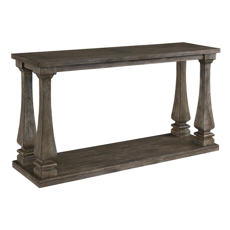 Table basse rectangulaire en bois avec pieds balustres carrés, grise