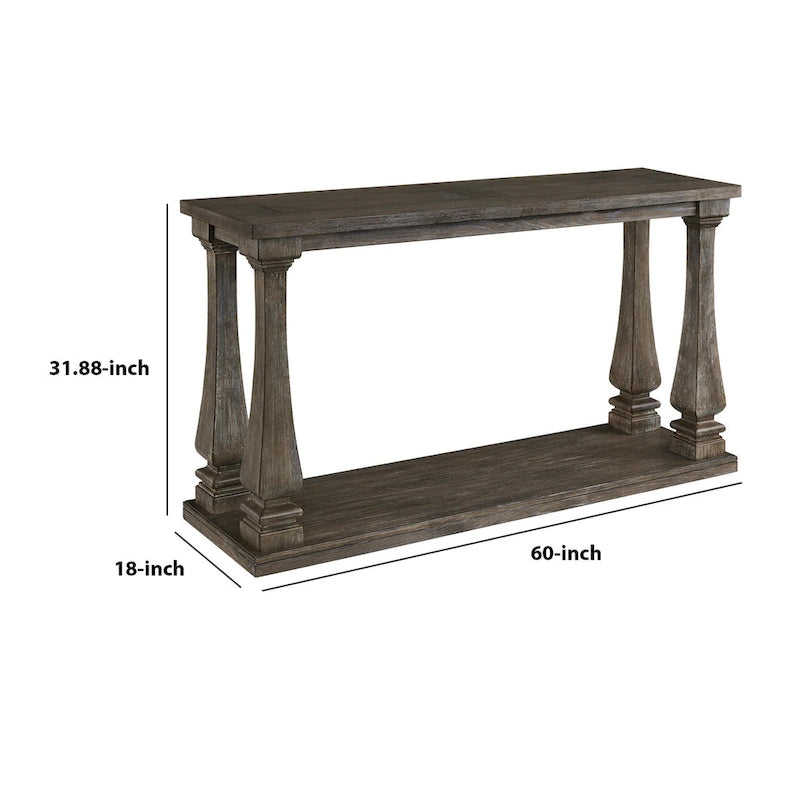 Table basse rectangulaire en bois avec pieds balustres carrés, grise