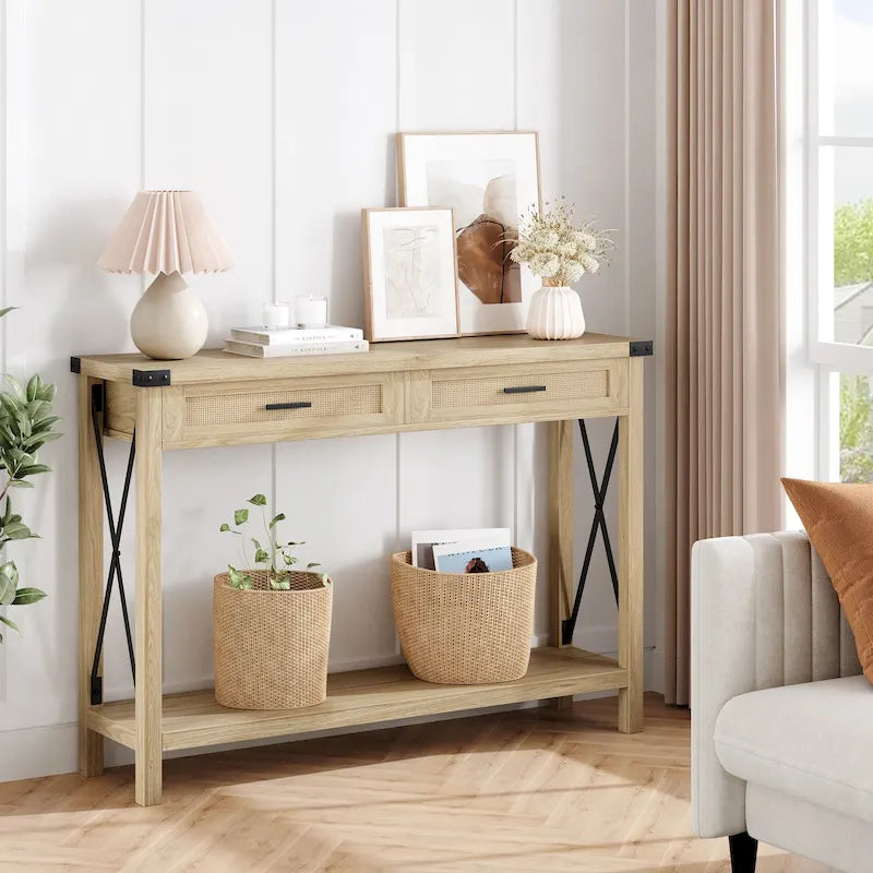 Tavolo da ingresso, Console in legno con cassetti contenitori