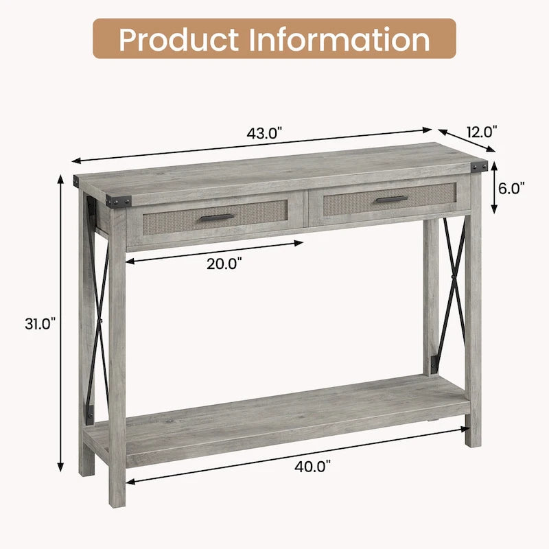 Tavolo da ingresso, Console in legno con cassetti contenitori