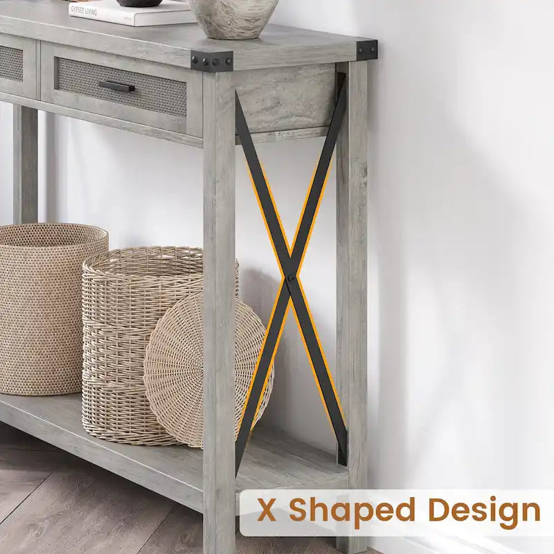 Tavolo da ingresso, Console in legno con cassetti contenitori