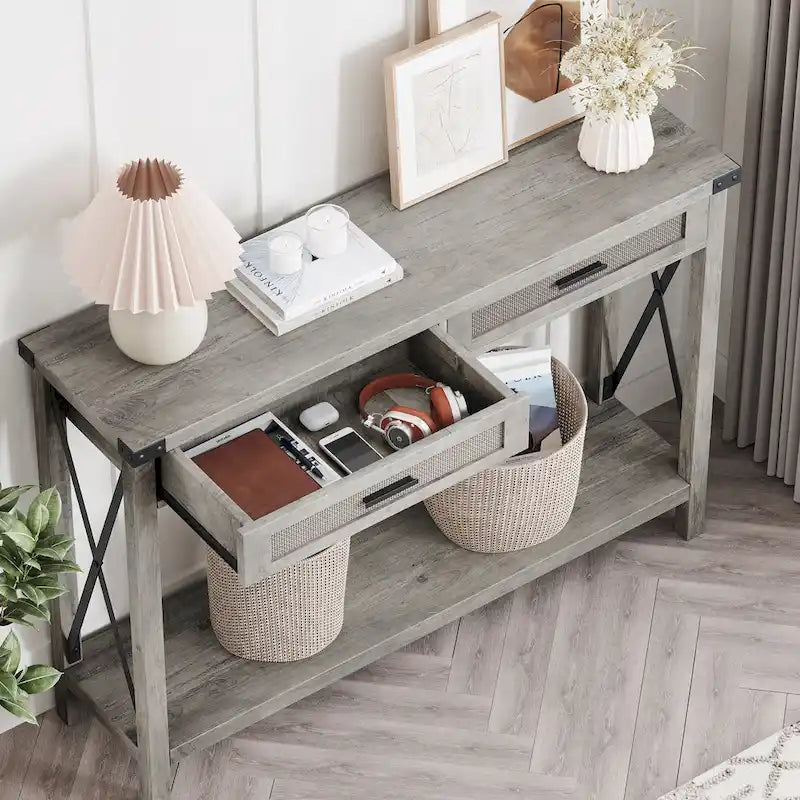 Tavolo da ingresso, Console in legno con cassetti contenitori