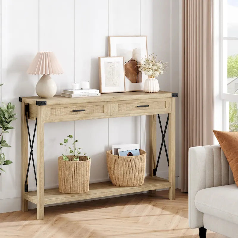 Tavolo da ingresso, Console in legno con cassetti contenitori