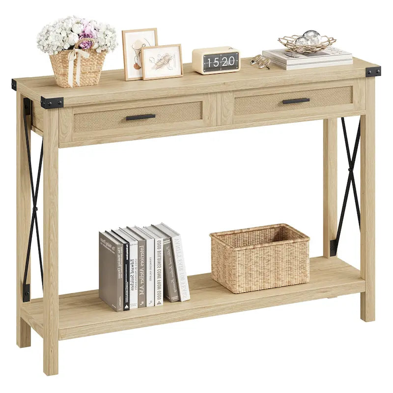 Tavolo da ingresso, Console in legno con cassetti contenitori