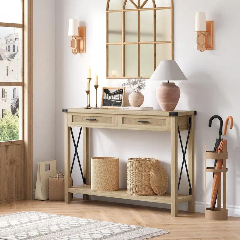 Tavolo da ingresso, Console in legno con cassetti contenitori