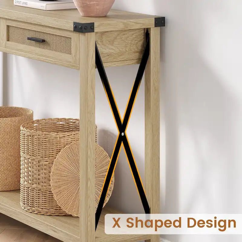 Tavolo da ingresso, Console in legno con cassetti contenitori