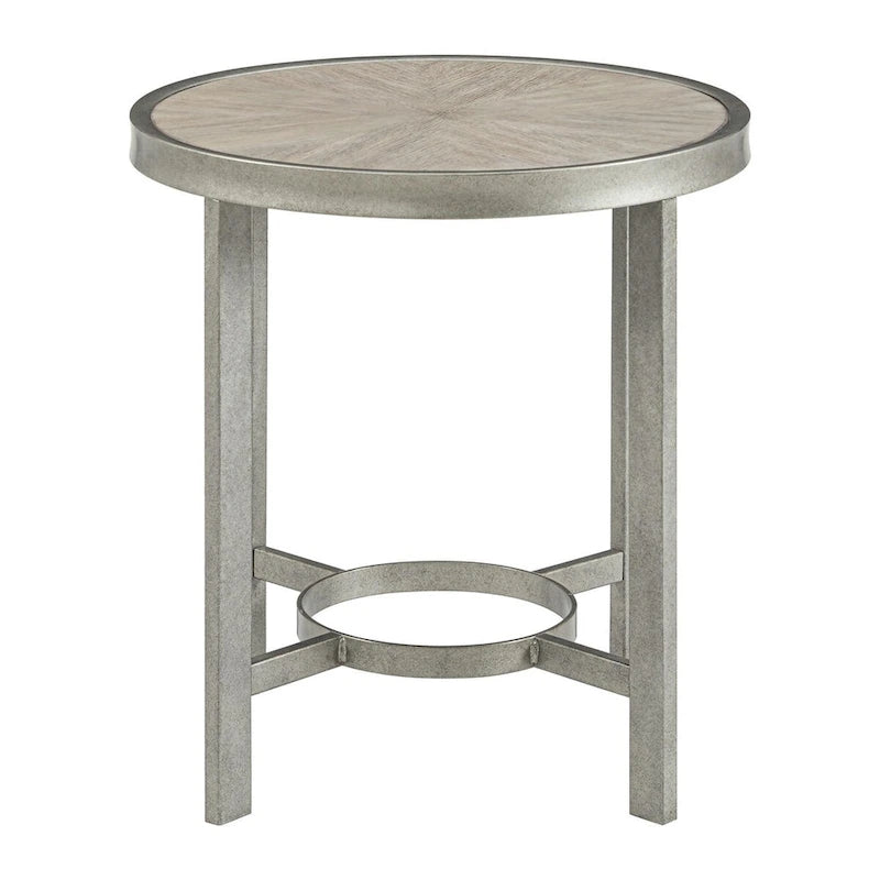 Table d'appoint ronde avec plateau en chêne blanc Corfu et cadre en métal