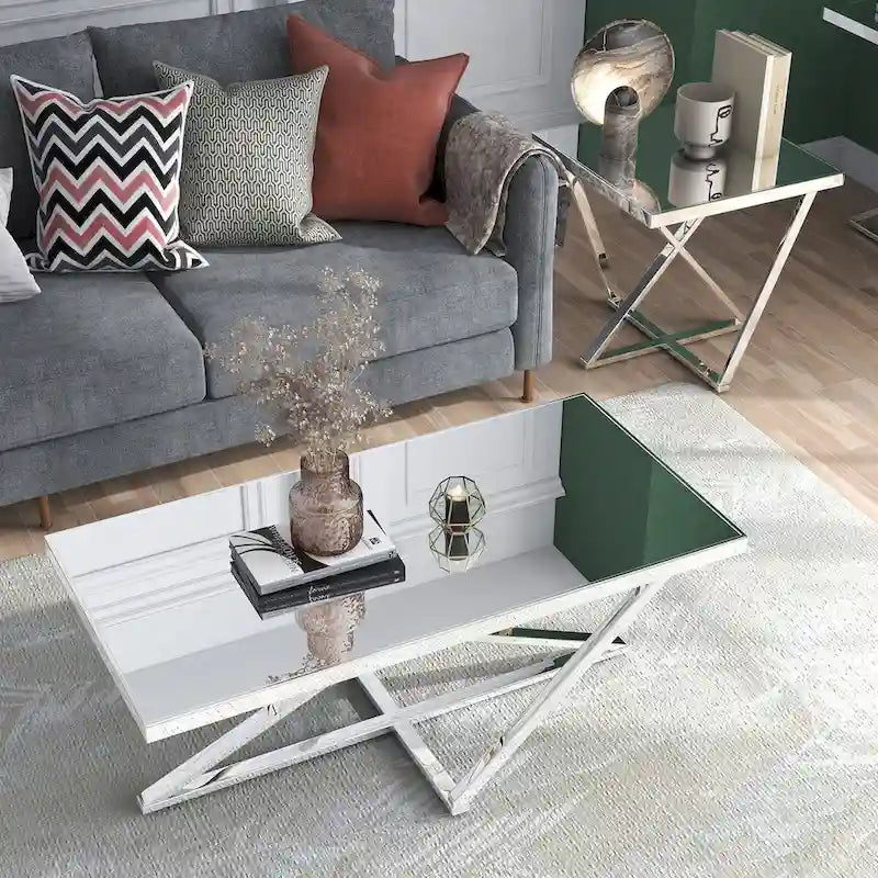 Set tavolino da caffè Starrla Glam Chrome Glass Top 2 pezzi di Furniture of America