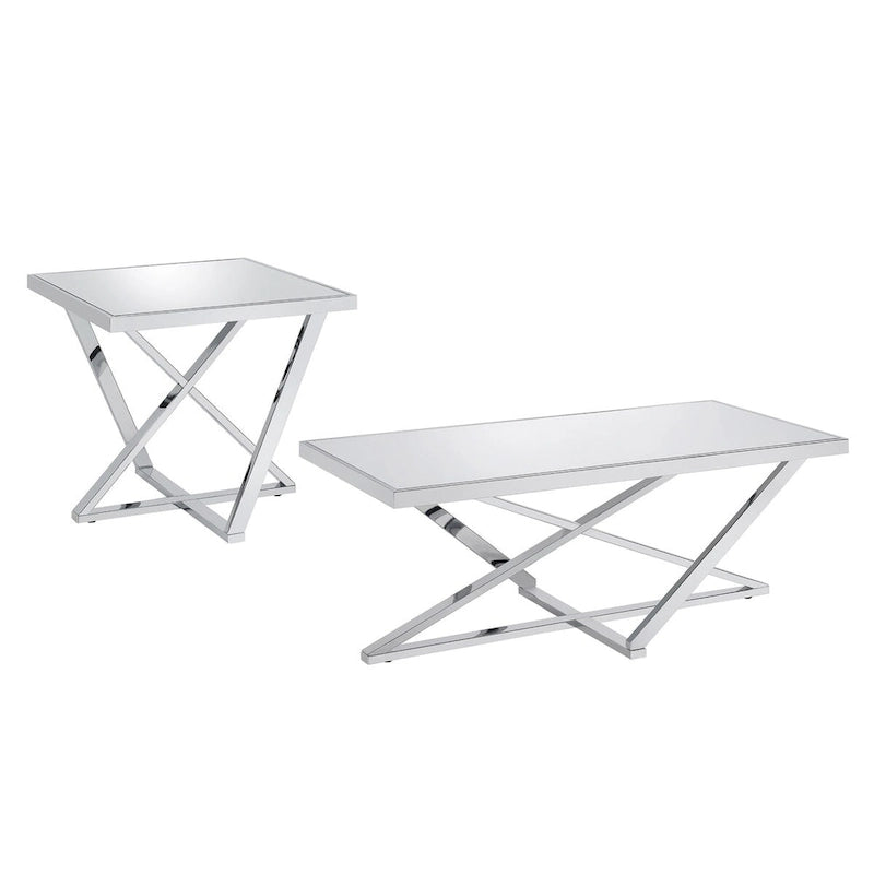 Set tavolino da caffè Starrla Glam Chrome Glass Top 2 pezzi di Furniture of America
